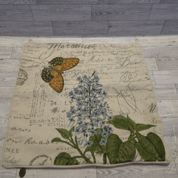 Pier 1 Embroidered Butterfly And Blue Flower Pillow Cover NO INSERT - Picture 1 of 13